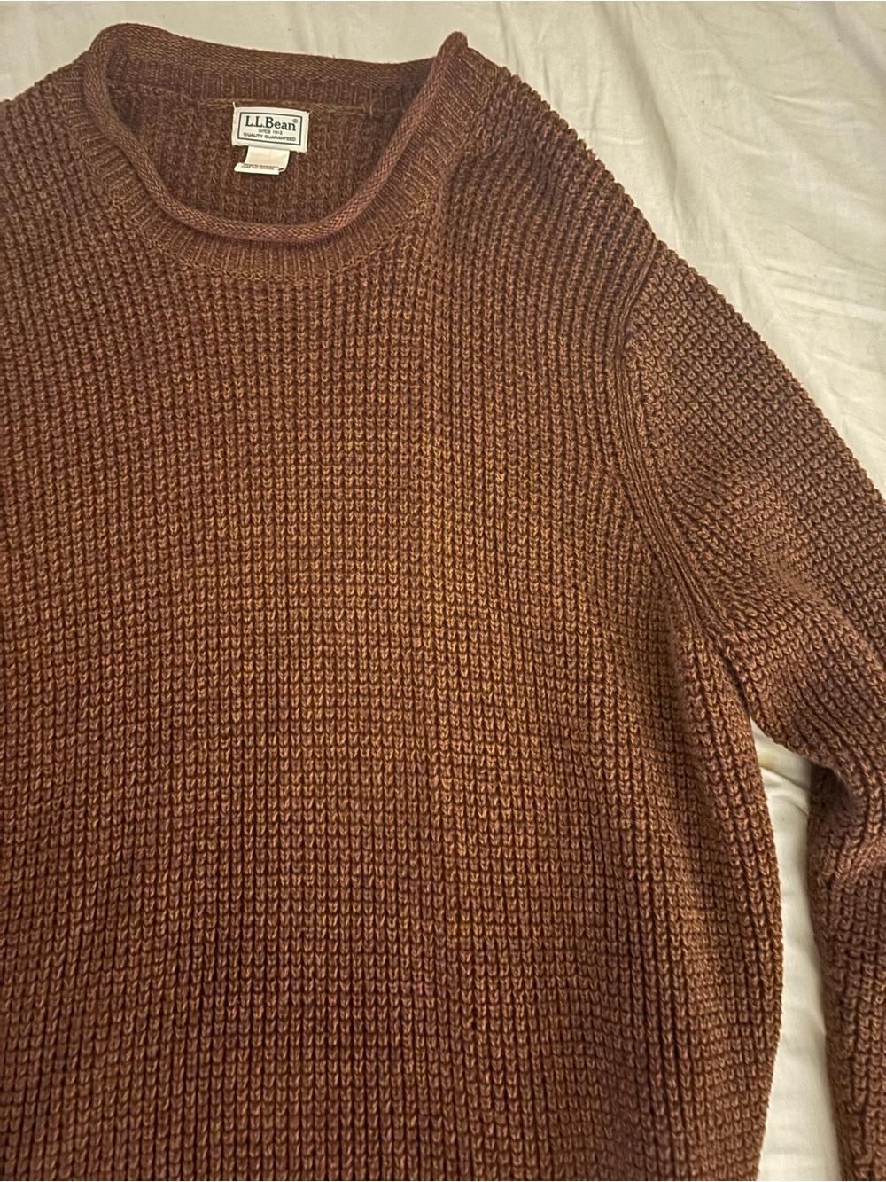 L.L. Bean Men’s Brown Waffle Knit Crewneck Sweater - Rustic Brown